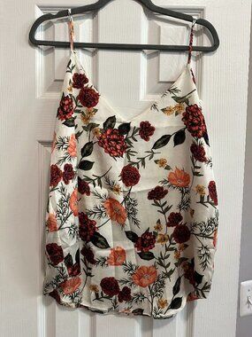 Tahari Floral V-Neck Cami Tank Top - Cream & Red